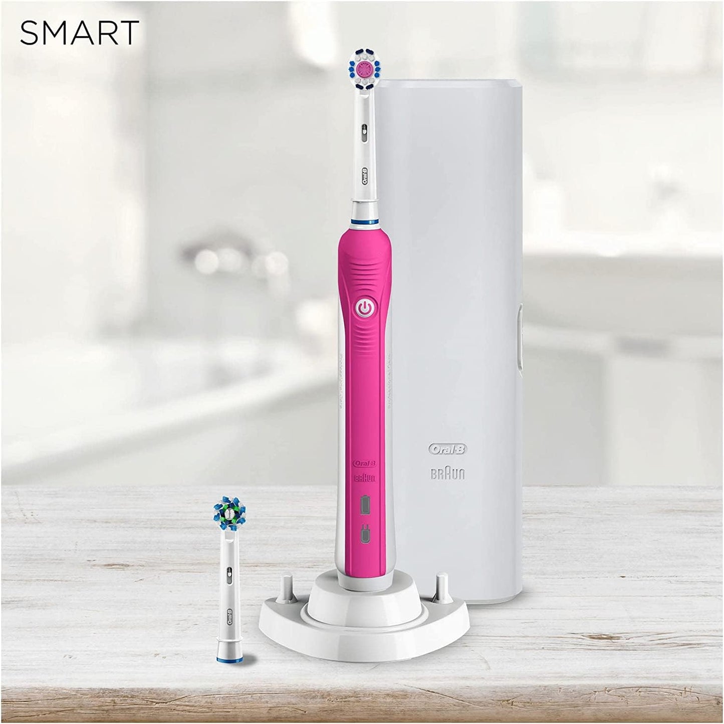 Oral-B Smart 4 4900 2X Electric Toothbrushes Rechargeable, App Connected, Pink & Black, 3 Modes + Oral-B CrossAction Toothbrush Head with CleanMaximiser Technology