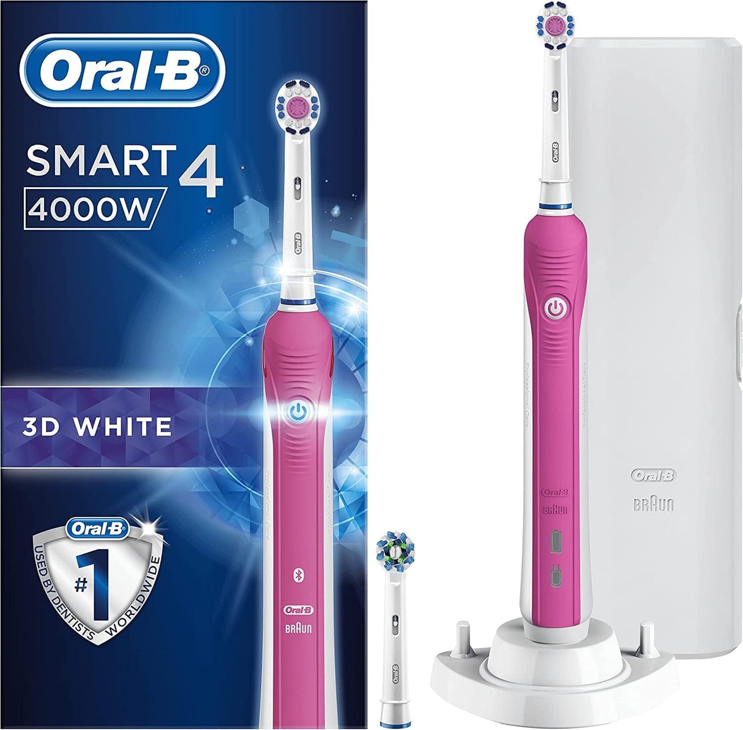 Oral-B Smart 4 4900 2X Electric Toothbrushes Rechargeable, App Connected, Pink & Black, 3 Modes + Oral-B CrossAction Toothbrush Head with CleanMaximiser Technology