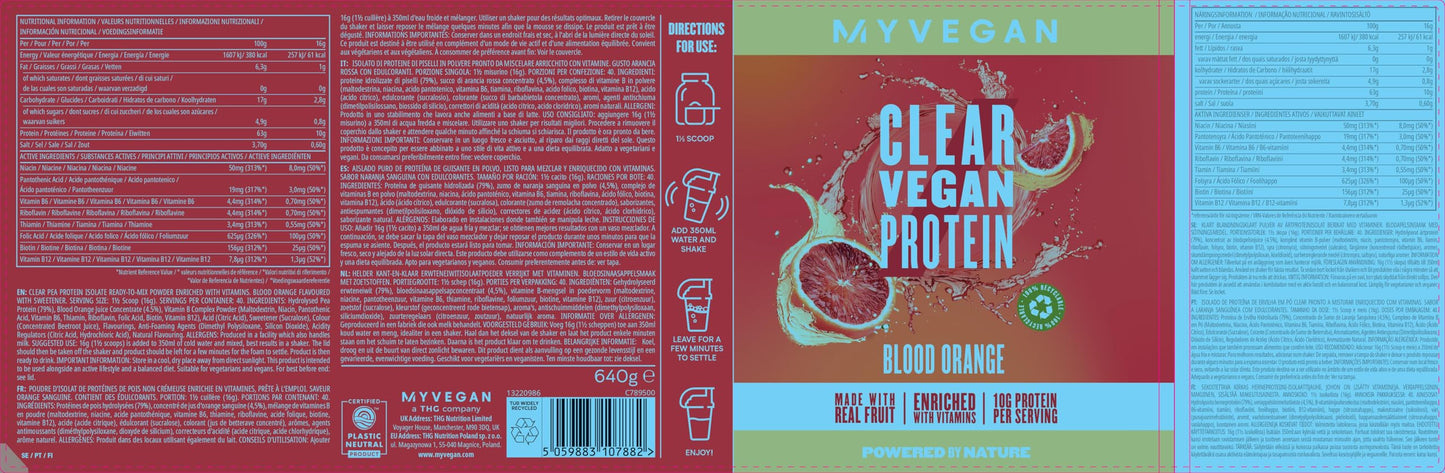 Myprotein Clean Vegan Plant Protein Powder 320g Blood Orange