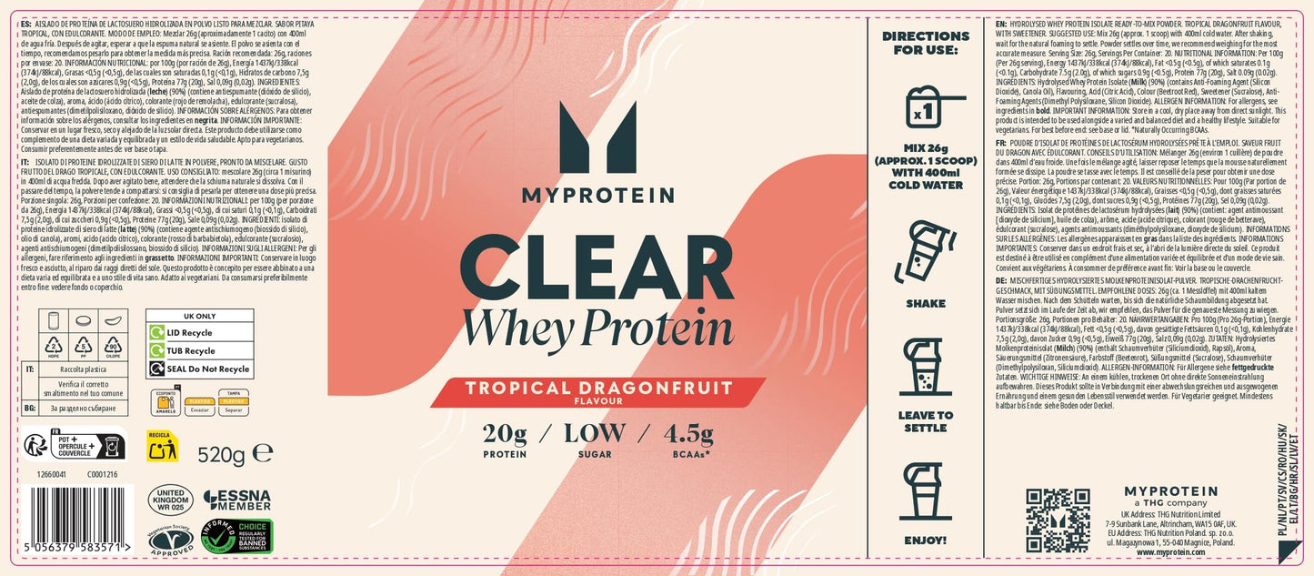 Myprotein Clear Whey Isolate Protein Powder - Cranberry and Raspberry - 20 Se...