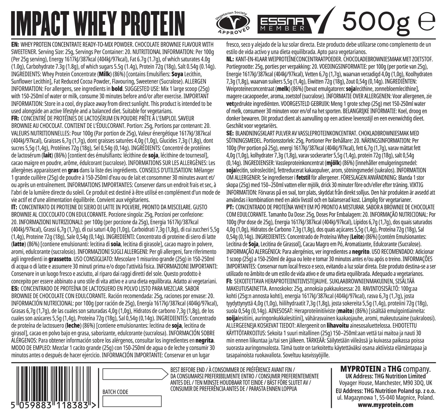 MyProtein Impact Whey Protein Powder – Chocolate Brownie Flavour – 500g, 23g ...